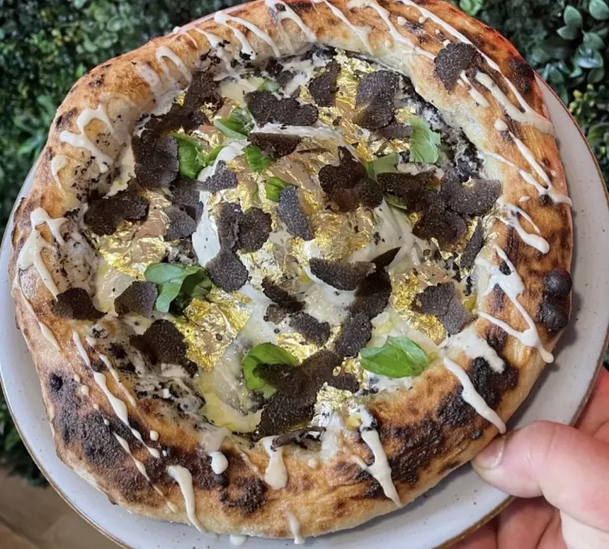 A pizza with toppings