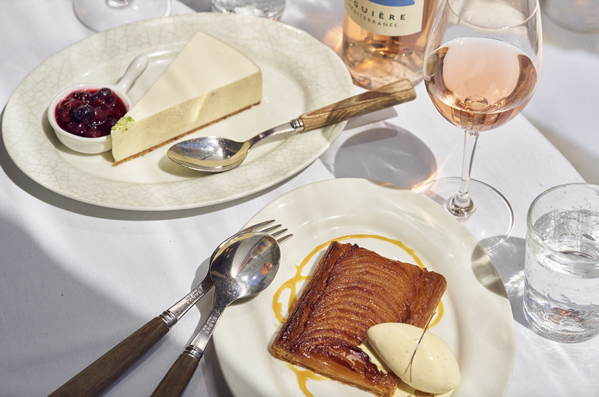 Brunch items on a white table