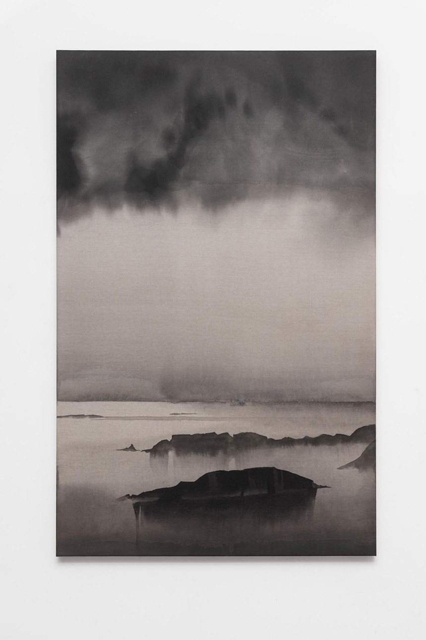 Landscape painted with black sumi ink