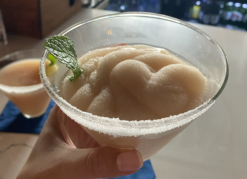 A frozen cocktail in a cocktail glass