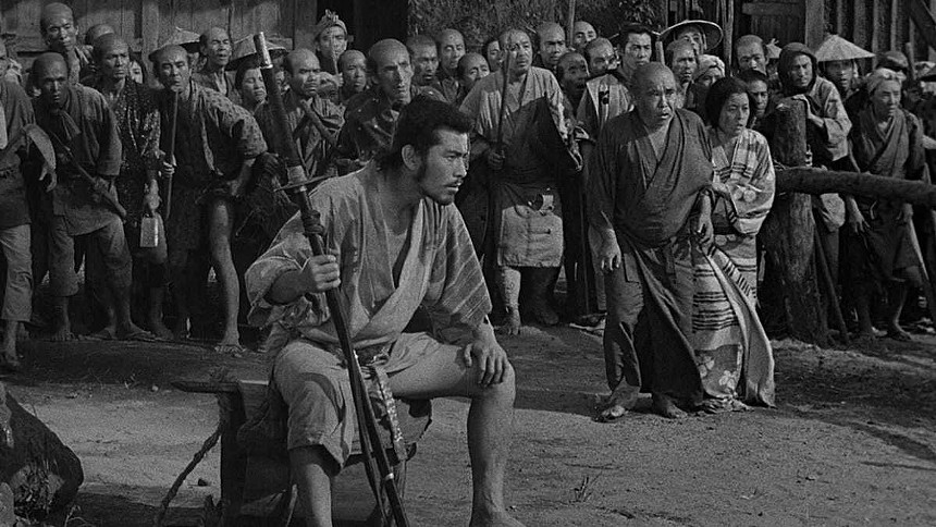 Black and white still of the film Seven Samurai