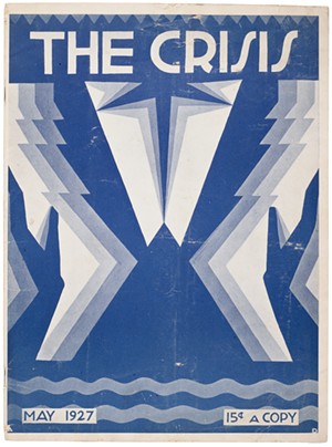 Geometric blue and white design on the cover of the Crisis magazine