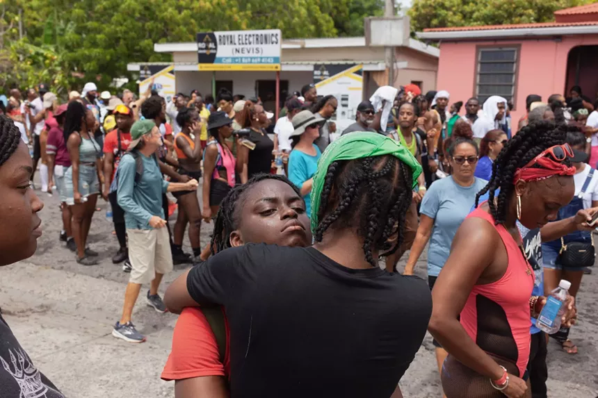 Crowd of people on the streets of Nevis