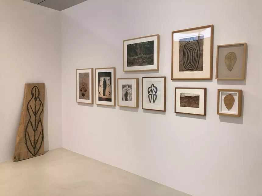 A group of works by Ana Mendieta on display