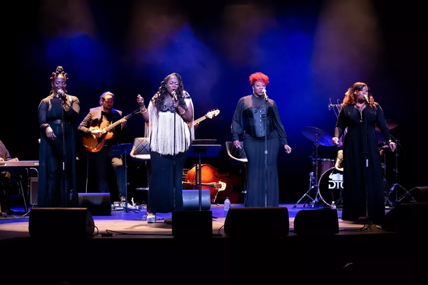 Courtney Mickens, Ja’Nia Harden, Toddra Brunson, and Sarah Gracel performing onstage at the Lyric Theater