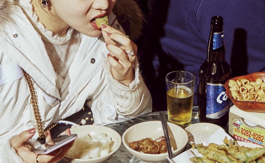 A woman eating food