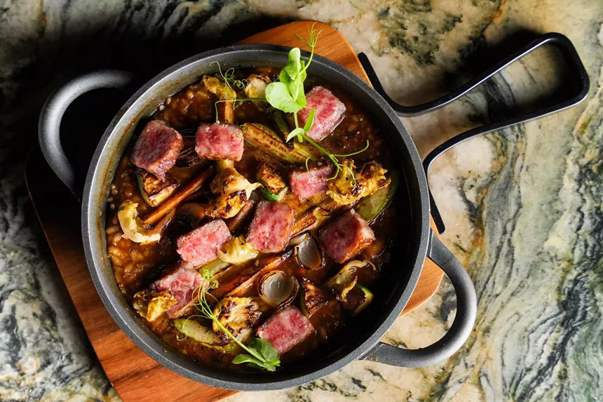 A beef dish in a pan