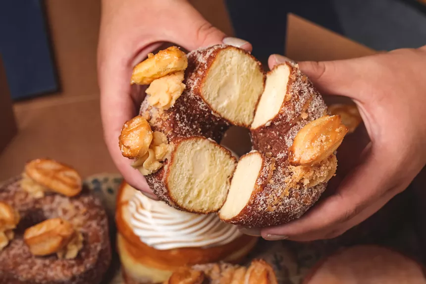 A close-up of a doughnut