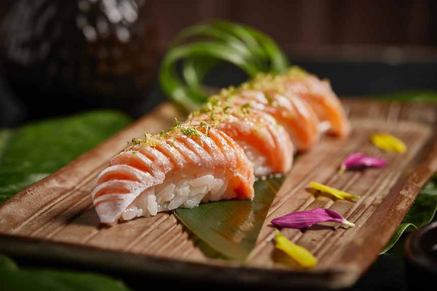 Sushi roll on platter