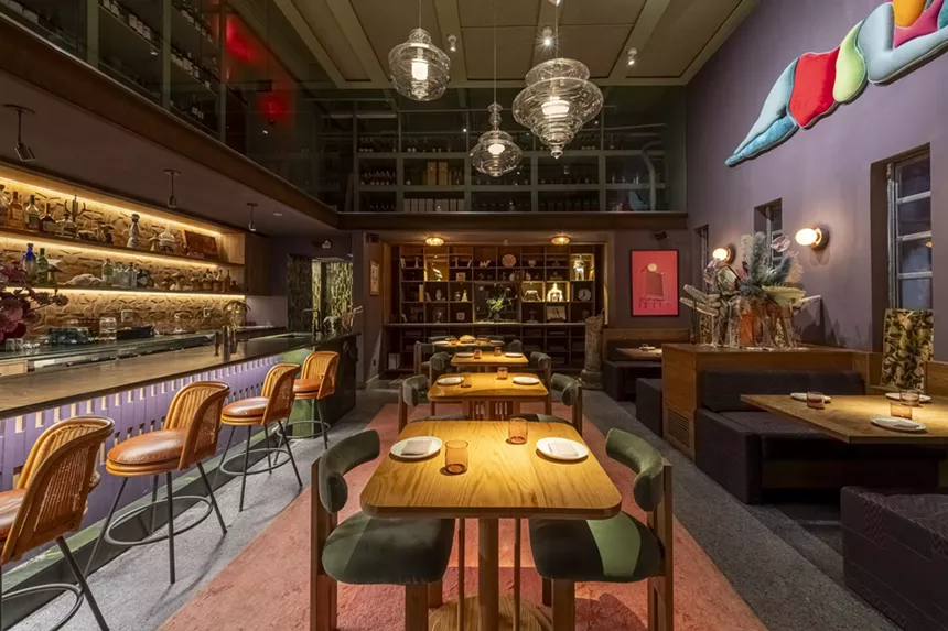 The dining room and bar of a restaurant