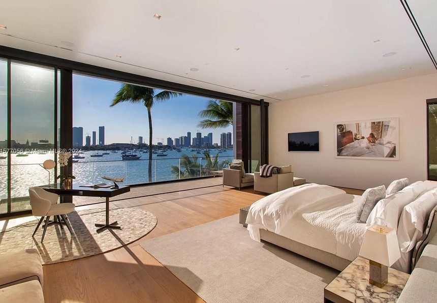 one of eight bedrooms in 428 S. Hibiscus Dr., designed by Ralph Choeff and built in 2017 on Hibiscus Island, Miami Beach