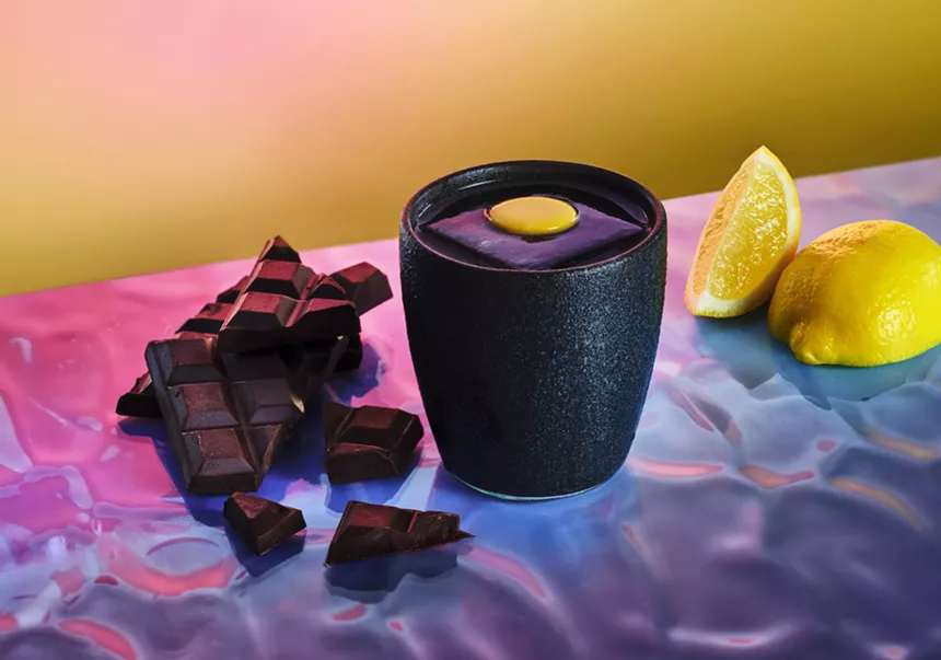 cocktail with yellow backrgound
