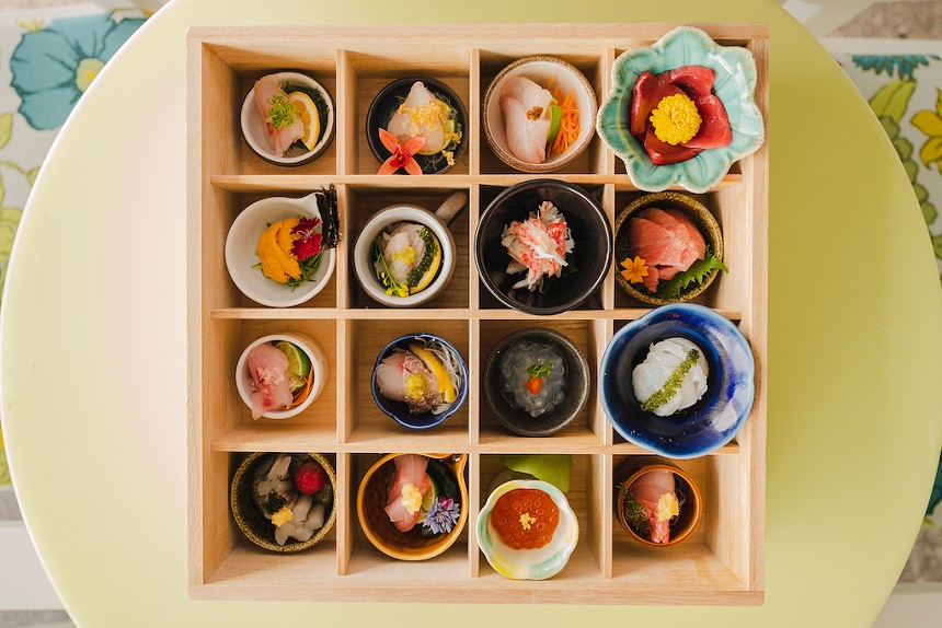 Assortment of sushi in a box