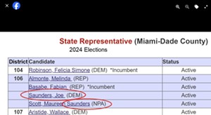 screenshot of candidates registered for FL House District 106 with the two named Saunders circled in red.