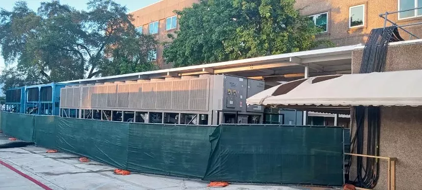A giant AC unit outside the Miami VA hospital