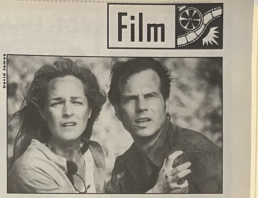 Detail of an issue of the alternative newsweekly Miami New Times showing the photo of Helen Hunt and Bill Paxton that ran with a critic's review of the disaster movie Twister