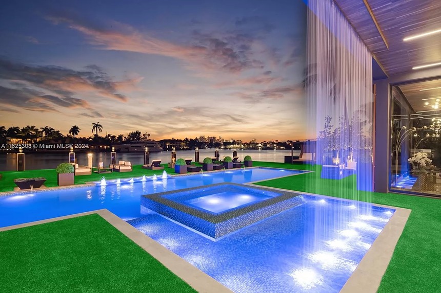 Backyard with large pool in $48 million mansion in Fort Lauderdale