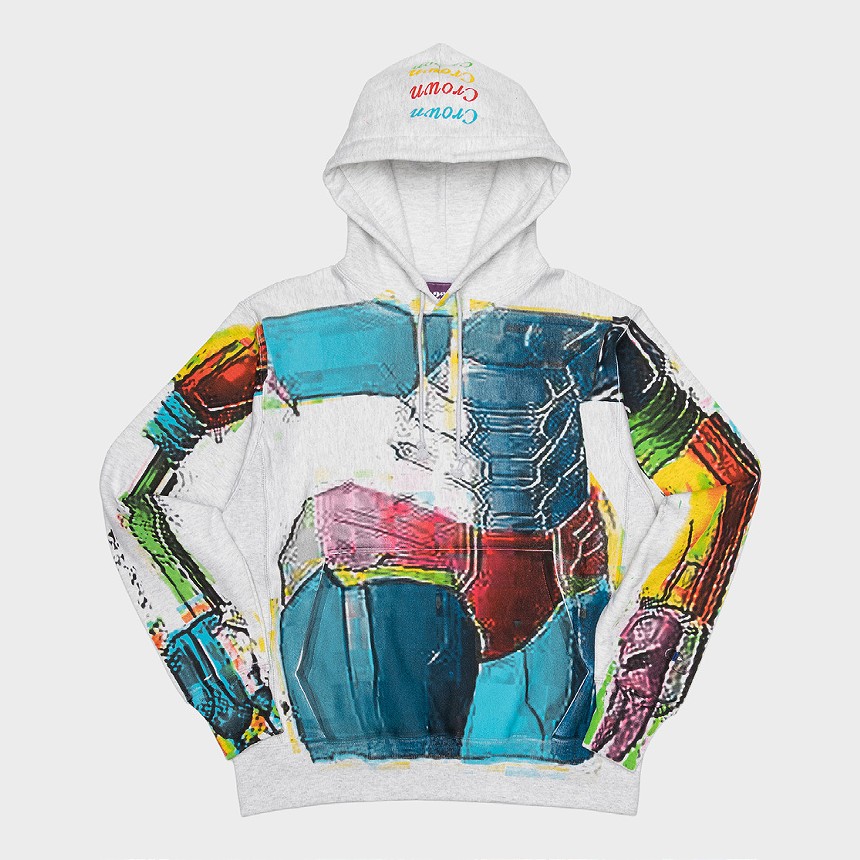 A hoodie with graphics printed on it