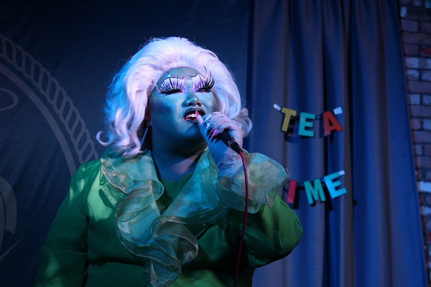 Drag queen Yoko Oso performing onstage