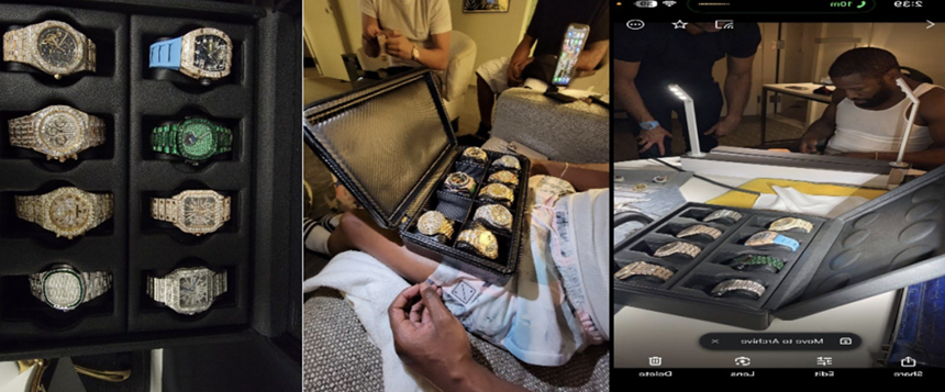 Photos of allegedly Floyd Mayweather inspecting diamond, luxury watches
