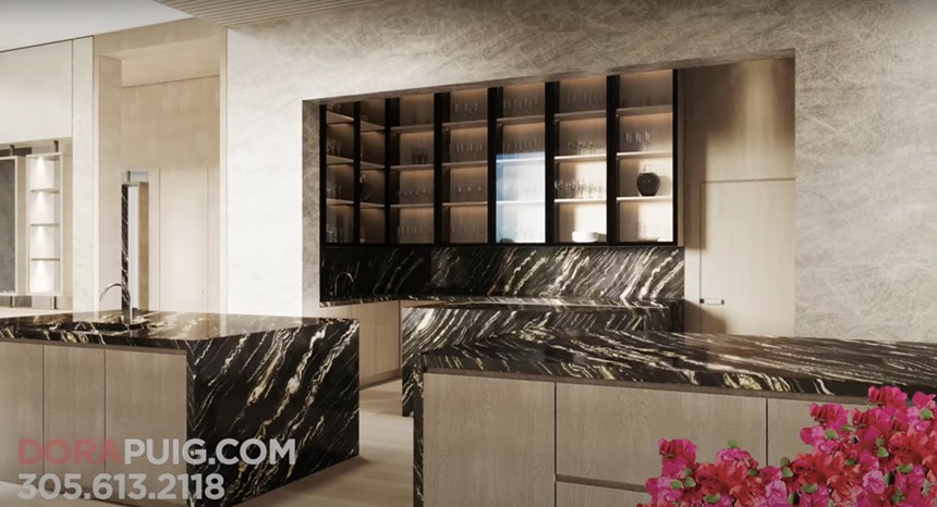 modern kitchen with black and white marble