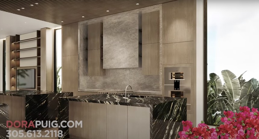 kitchen with black and white marble