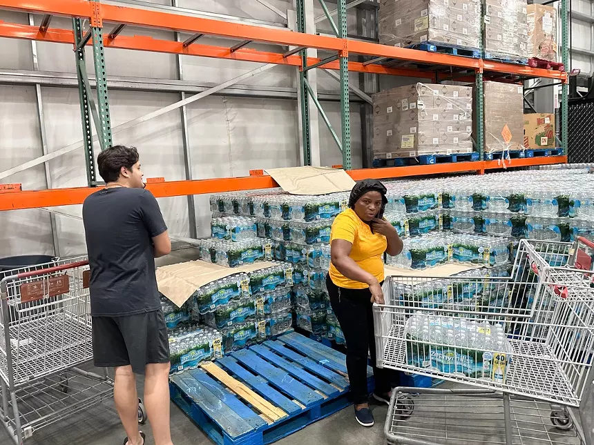 Pallets of water at the Costco in North Miami