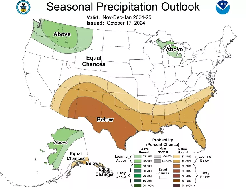 a map of the united states showing a seasonal precipitation outlook