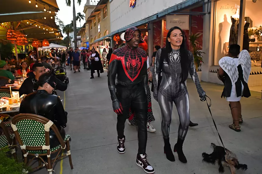 People in costume on Halloween night on Lincoln Road in Miami Beach