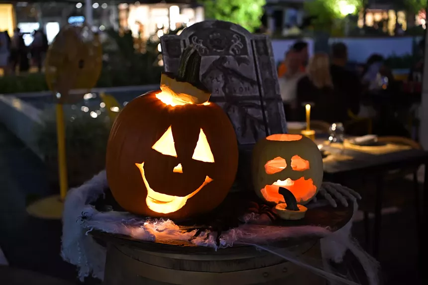 People in costume on Halloween night on Lincoln Road in Miami Beach