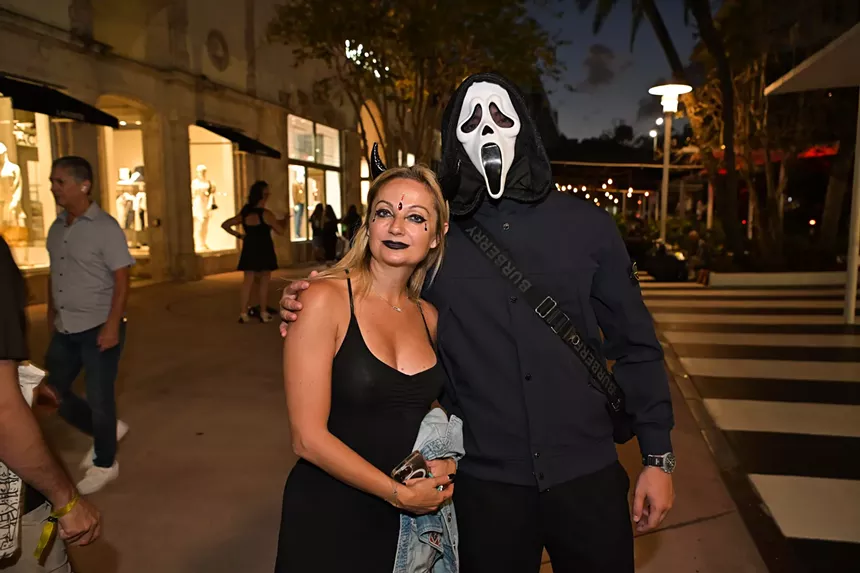 People in costume on Halloween night on Lincoln Road in Miami Beach