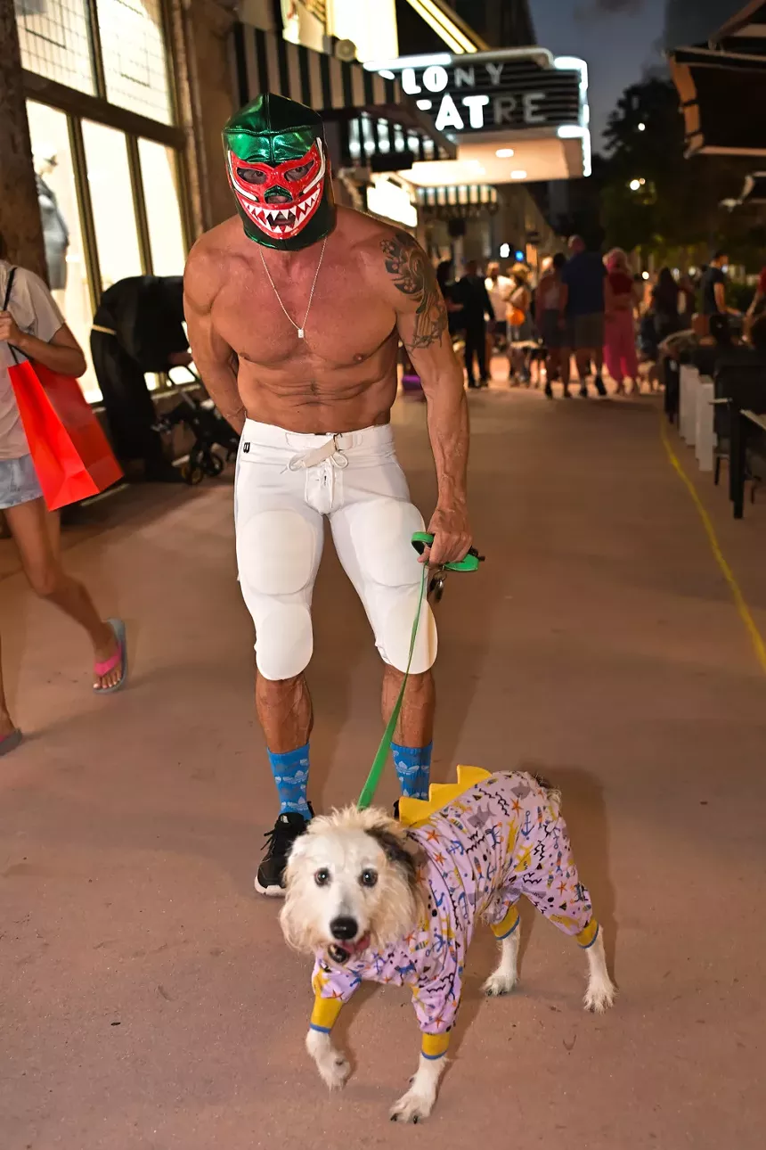 People in costume on Halloween night on Lincoln Road in Miami Beach