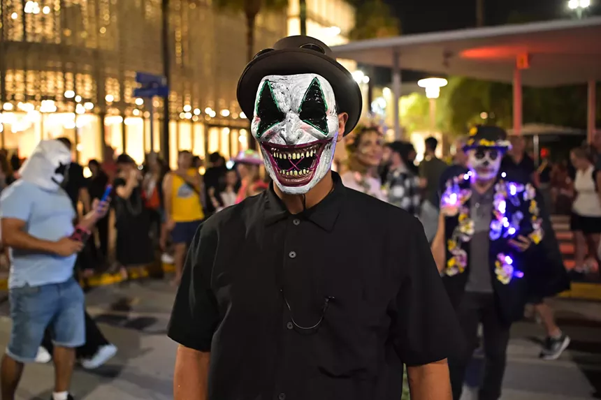 People in costume on Halloween night on Lincoln Road in Miami Beach