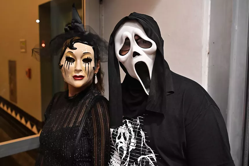 People in costume on Halloween night on Lincoln Road in Miami Beach