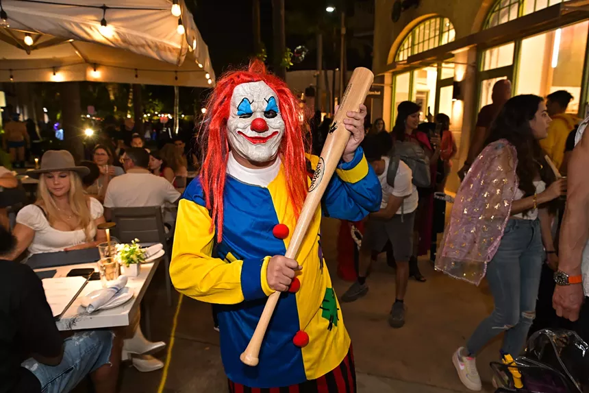 People in costume on Halloween night on Lincoln Road in Miami Beach