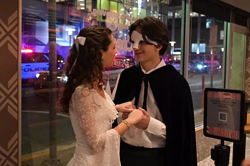 People in costume on Halloween night on Lincoln Road in Miami Beach