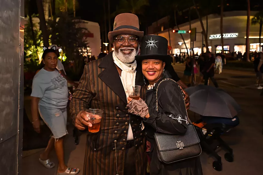 People in costume on Halloween night on Lincoln Road in Miami Beach