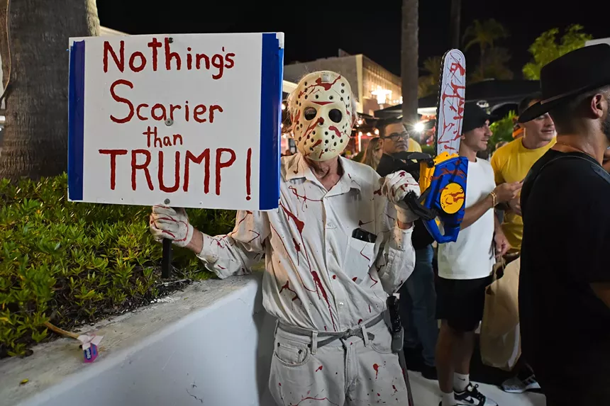 People in costume on Halloween night on Lincoln Road in Miami Beach