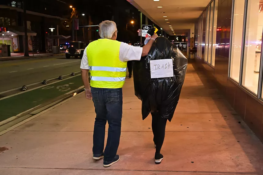People in costume on Halloween night on Lincoln Road in Miami Beach