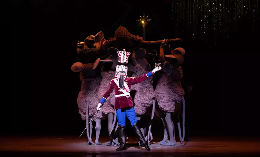 The titular Nutcracker on stage in Miami City Ballet's production of George Balanchine's The Nutcracker