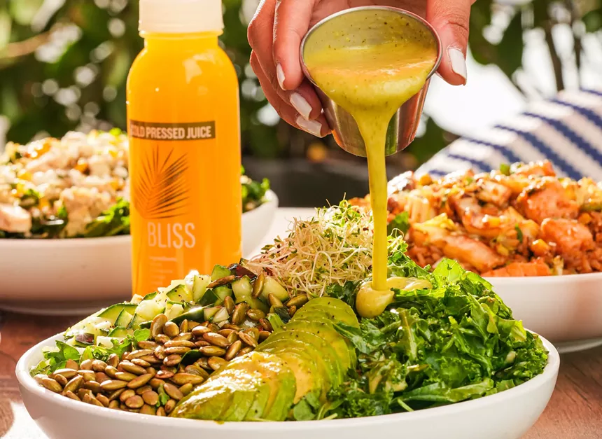 a salad and juice