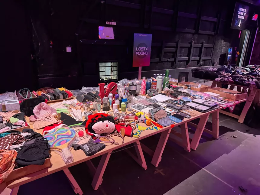 The Lost and Found section of the exhibit, which shows all of the personal items left behind at the festival.