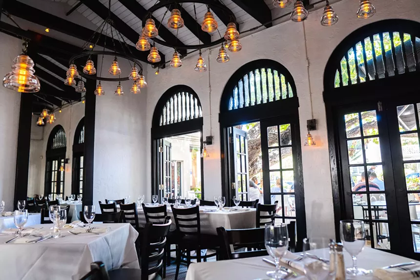 A dining room with tables