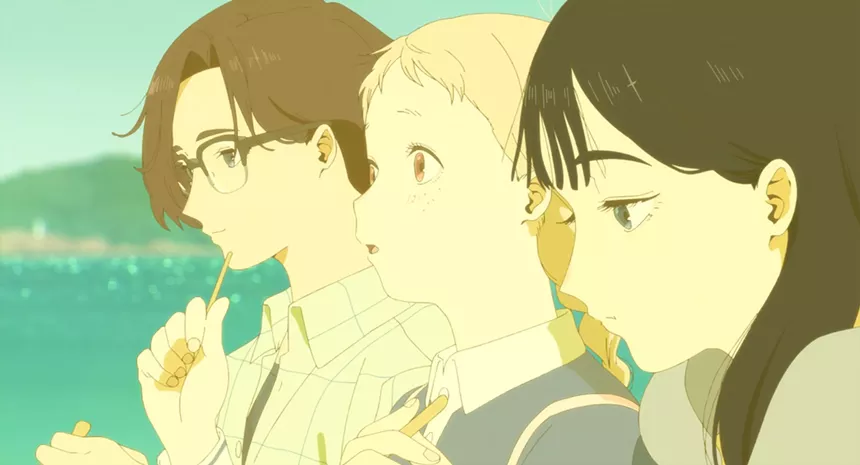 A still from The Colors Within. showing three faces