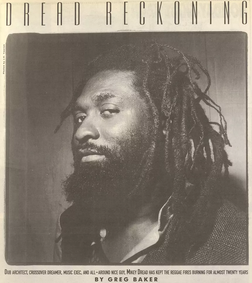 a page from a 1995 issue of Miami New Times that contains a portrait and story about reggae artist DJ Mikey Dread