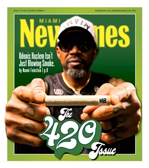 print issue cover with an overall green theme for 4/20 and a photo of Miami Heat great Udonis Haslem showing off a preroll of his cannabis strain, 40 OG