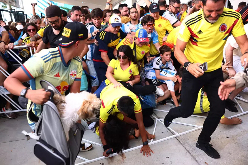 A Shih Tzu was among the fans caught in the crush entering Hard Rock Stadium in Miami Gardens for the Copa América final on July 14, 2024.