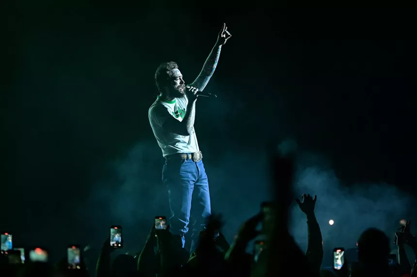 Post Malone performs onstage at Hard Rock Stadium in Miami Gardens, Florida, on June 8, 2025, on his Big Ass Stadium Tour.