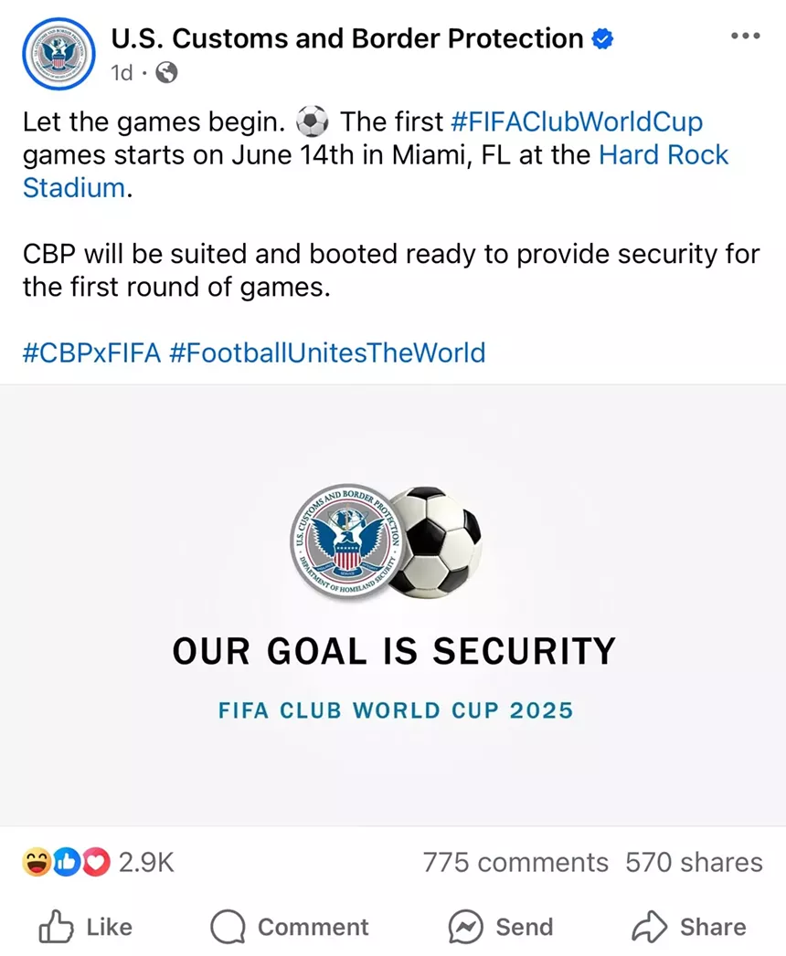 A Facebook post from U.S. Customs and Border Protection.
