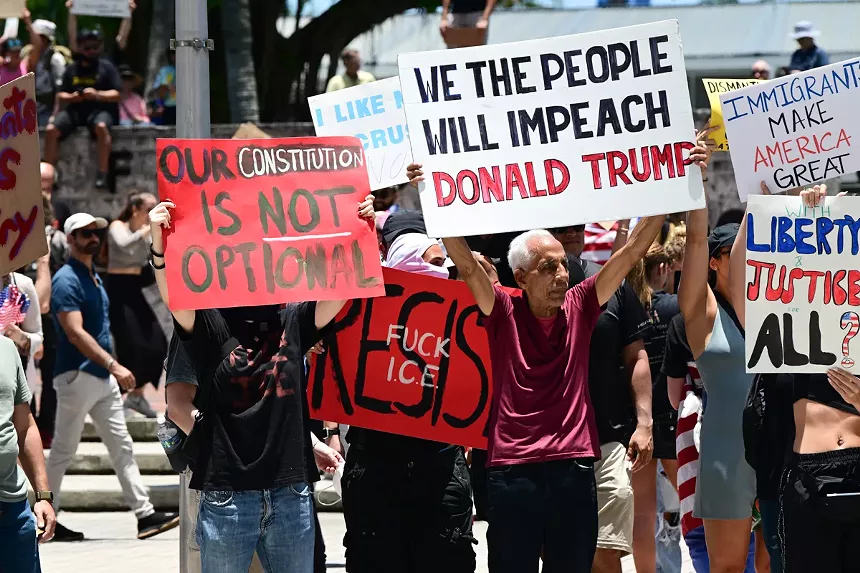Anti-Trump protesters demonstrate in Miami.